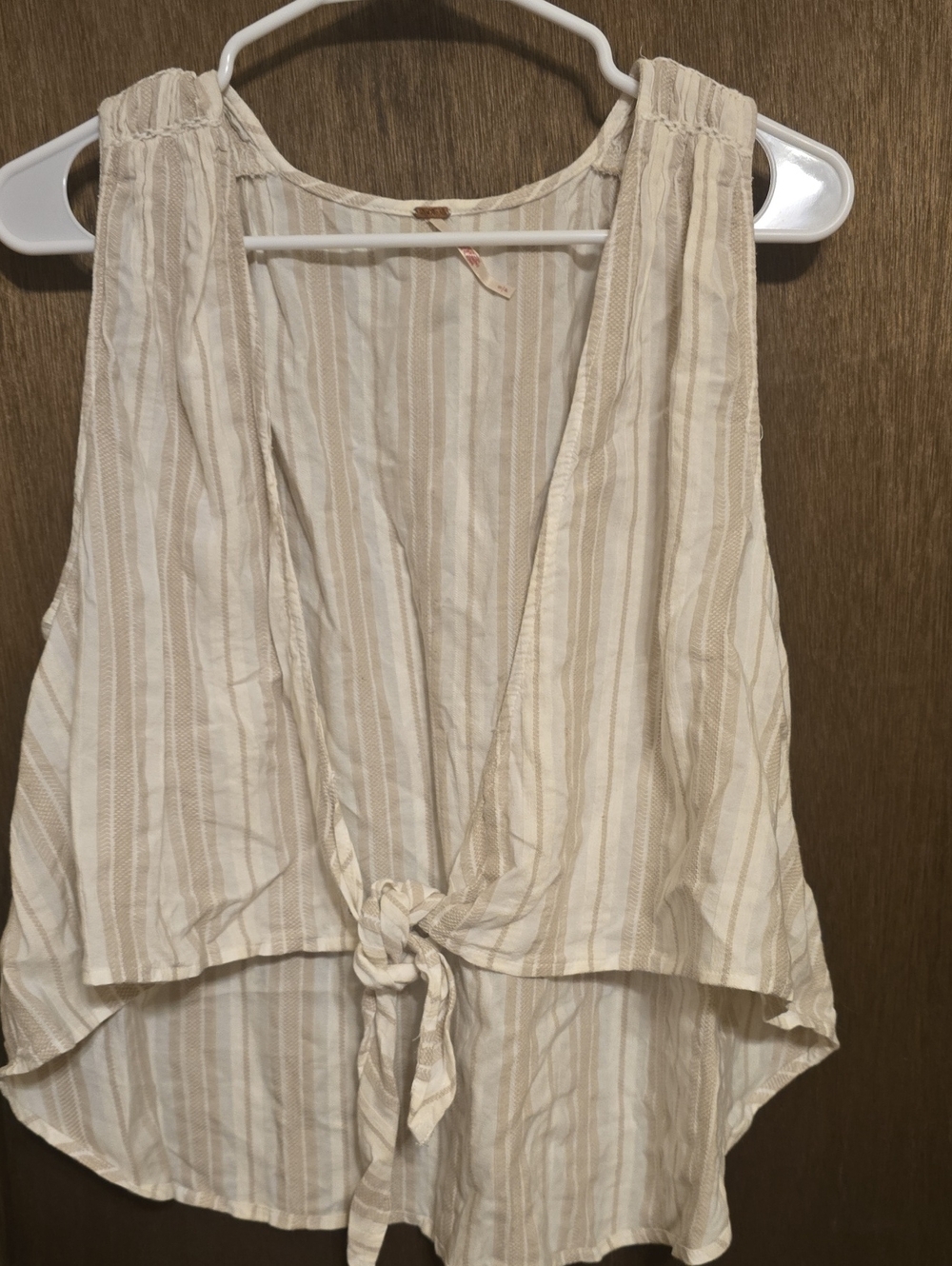 Free People Cream & Tan Striped Tie-Front Camisole